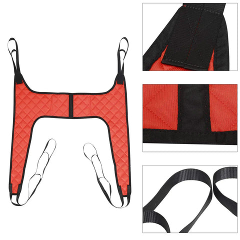 Super Soft Patient Lift Sling For Shower And Bathroom Use includes divided U design in red polyester mesh for comfort.