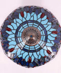 Sea Blue Dragonfly Style Stained Glass Lamp Shade Replacement 16x8 Inch With Cap for table lamps and ceiling fixtures, top view.