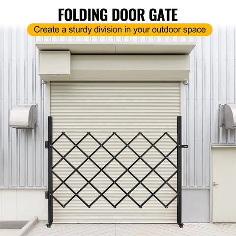 Heavy Duty Steel Frame Folding Security Gate With Smooth Ride Casters And Locks Solid Scissor Shield for home entrance, black.