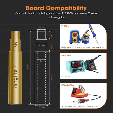 M6 Heat Set Threaded Inserts With Insert Tip For 3D Printing Components And Plastic Parts Brass Knurled Nuts Pack Of 50 For Soldering Iron Press Tool with board compatibility and size dimensions.