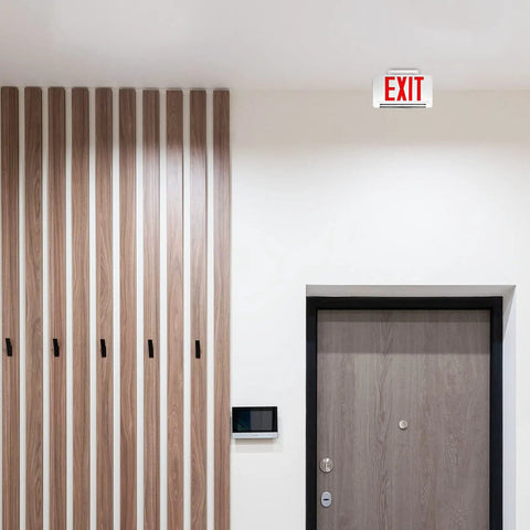 2 Pack Ultra Bright Energy Efficient Lighted Exit Signs With Battery Backup For Indoor Use LED Emergency Exit Sign above doorway