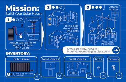 Solar House Building Kit For Kids And Teens Learn Clean Energy Concepts Build Working Circuits Test Solar Generation And Light Up A Mini House With A Flashlight Simulated Sun For A Fun Hands On STEM Experience assembly diagram with solar panel