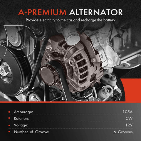 Ford Mustang 1999 2000 2001 2002 2003 2004 4.6L V8 SOHC 12V 105A Alternator With Six Groove Pulley Clockwise Rotation Replacement close-up