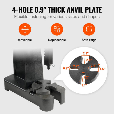 4-hole 0.9" thick anvil plate for Heavy Duty Three Ton Manual Arbor Press, flexible and safe for various crafting jobs.