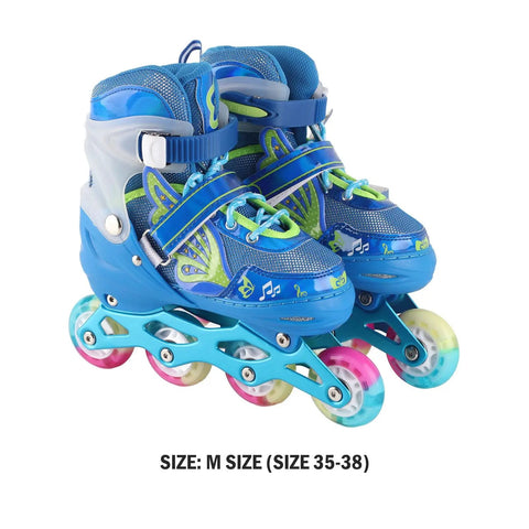 Kid Friendly Inline Skates Adjustable From Size 35 To 38 Breathable Comfort Blue Indoor Outdoor Use LED Light Up Wheels