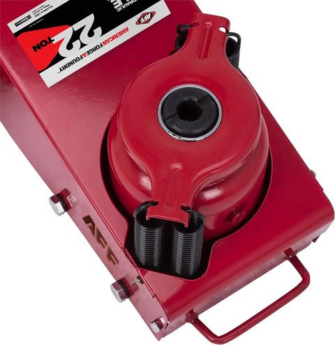 Top view of Knockout 22 Ton Air Hydraulic Axle Jack showing red body and lift mechanism designed for heavy loads.