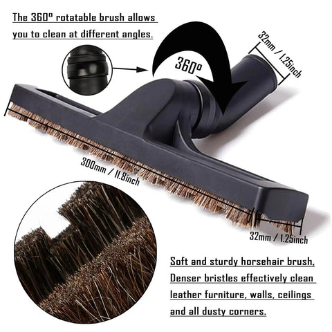 13-Piece Universal Vacuum Attachment Kit includes 360-degree rotatable horsehair brush, fits hoses 1 to 1 7/8 inch ID