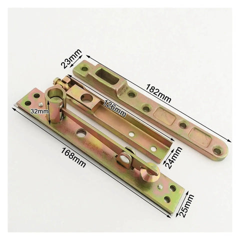 Rock Solid Two Set Metal Door Pivot Hinges With 360 Rotation showing dimensions, sturdy metal construction for heavy loads.