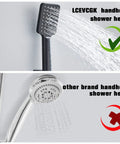 Comparison of LCEVCGK handheld shower head with another brand, highlighting 3-setting spray feature.