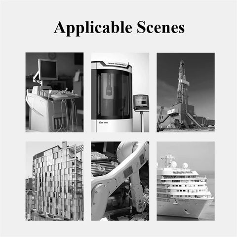 Image showcasing various applicable scenes including medical equipment, manufacturing, and marine vessels.