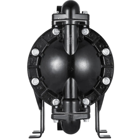 Heavy Duty Air Operated Double Diaphragm Pump With One Inch Inlet And Outlet aluminum body, front view with durable nitrile diaphragms.