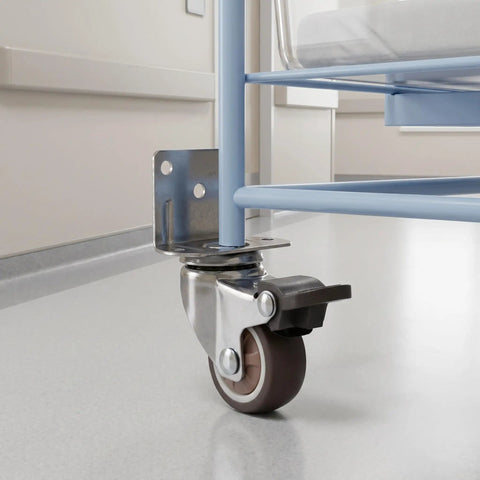 Close-up of one caster from Four Pack Replacement Wheels With Locking Brakes One And A Half Inch TPR Rubber Side Mount Casters