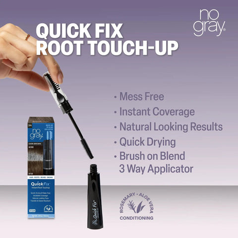 Quick Fix Gray Cover Up For Roots Beards And Brows Light Brown Shade Instant Root Touchup Brush with applicator and box.