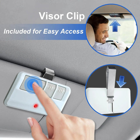 Two Pack Universal Garage Door Opener Remote Replacement For Models 893LM 893Max 891LM 371LM 373LM 971LM 973LM installed on visor