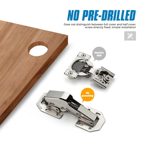 Two Pack Soft Close Hidden Cabinet Hinges Surface Mount For Kitchen Cabinets And Cupboards No Drilling Required shown with wooden panel.