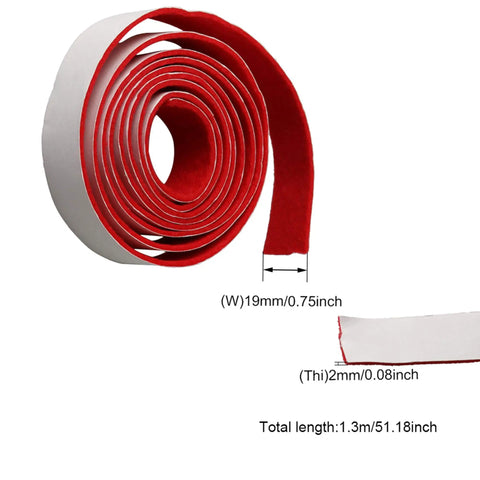 Rolled red and white replacement piano spring rail felt for keyboard maintenance, 51.18 by 0.75 inch, EVA material, close-up view.