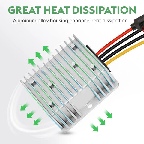 Beefy 240W DC Buck Converter For Golf Carts, 18V To 58V Input, 12V Output, 20A Max, High Efficiency Up To Ninety Five Percent heat dissipation