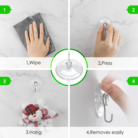 Step-by-step guide for Lock It Down Suction Cup Hooks Clear Invisible Window Mounts with Rustproof Steel Rings installation.