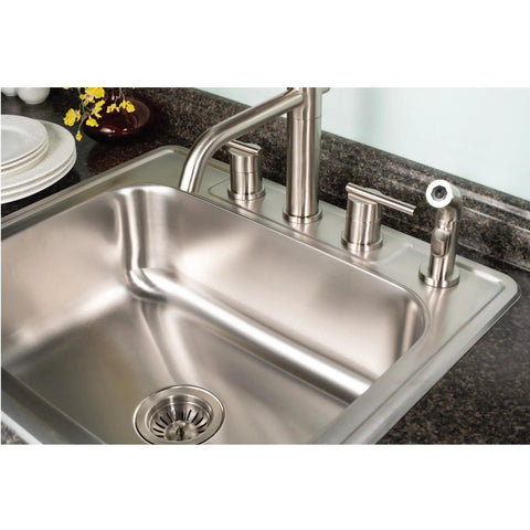 Stainless Steel Kitchen Sink 25 Inch Drop-In Topmount 4-Hole Single Bowl With Strainer Durable Pro Grade for Home and Apartment Rust-Resistant 18-Gauge T-304 Steel Built to Last in a kitchen setup