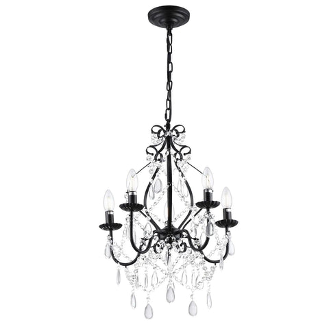 Black Crystal Chandelier With 5 Lights, K9 Crystal Raindrops, Iron Ceiling Light Fixture, Adjustable 47.24 Inch Chain, Modern Glam