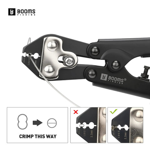 Close-up of 8.8 Inch Heavy Duty Beefed Up Pro Grade Crimping Pliers Kit with 140 Double Barrel Sleeves in use, crimp action shown