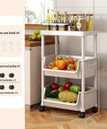 Rolling Storage Cart With Sweet Smooth Rollers And Three Layer Utility Shelf Rack For Cluttered Closets And Take It Anyway You Want And Mobile Organizer For Bathroom Kitchen Bedroom Laundry holding fruits and vegetables in a kitchen setting.