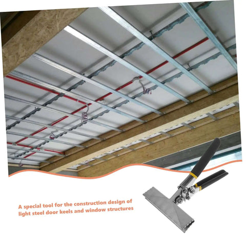 Duckbill Pliers Metal Bender Tool For Seam And Flattening With Ergonomic Handle shown in steel door keel construction setup