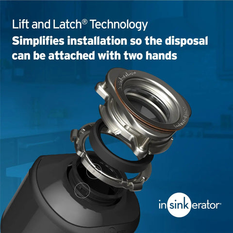 Lift and Latch feature of Badger 1/3 HP Garbage Disposal With Power Cord, Continuous Feed Food Waste Disposer for easy installation