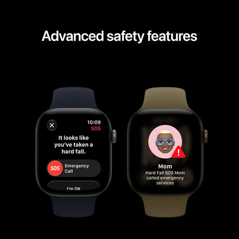 Top Tier Health Smartwatch With Game Changing Heart Rate Sensor Measuring HRV Every Five Minutes For Ultimate Stress Recovery Insights And Full Body Wellness Tracking In Compact 42 mm GPS Case Perfect For Daily Grind And Active Vibes displaying emergency call alert for falls.