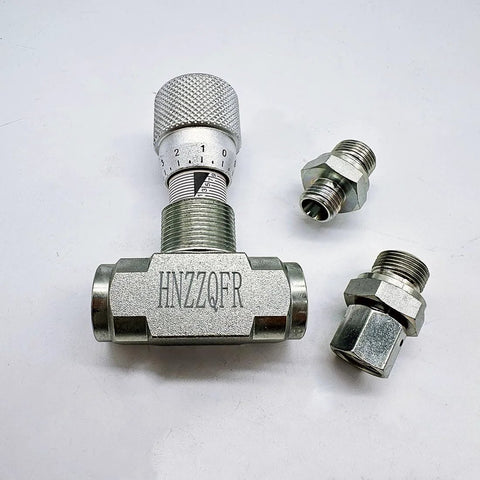 HNZZQFR tubular bidirectional hydraulic flow-control valve with G3/8 threads and L08 connectors, front view