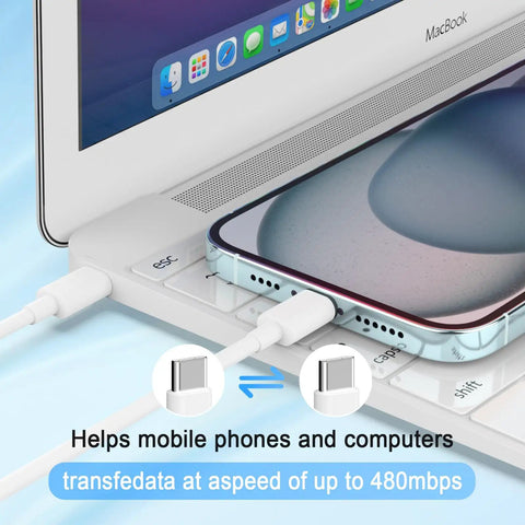 USB C Fast Wall Charger 4 Pack for 17 16 15 Pro Max and More Includes 6 Ft Cables High Speed USB C Charging and Data Transfer Durable Wall Chargers for iPhone iPad Pro AirPods Samsung connected to laptop and phone
