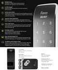 Front view GTouch Digital Rim Lock with traceless slim body and numeric keypad for easy touchscreen access