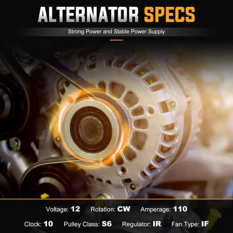 Close-up of alternator replacement for F150 4.6L 5.4L 2004 to 2008, showing voltage and rotation specifications, aluminium build