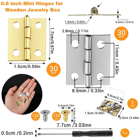 Complete Mini Brass Folding Hinge Set With Screwdriver And 240 Screws 120 Gold And 120 Silver For Wooden Boxes Image
