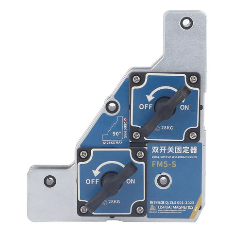 Heavy Duty Welding Magnet 2 Pack With Strong 61 Pound Pull Force, Dual Switch Holder For Steel And Iron Pipe, Reliable Angle Support Tool To Keep Your Metal Work Rock Solid And Super Easy To Use Today, showcasing dual switch holder.