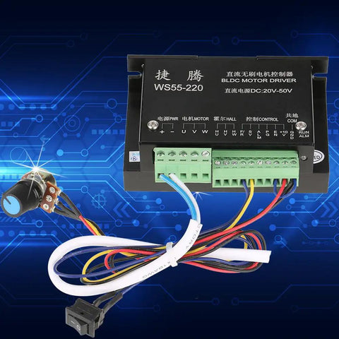 Beefy 48V 500W Brushless Motor Controller For DC Spindle BLDC Motors shown with wiring connectors