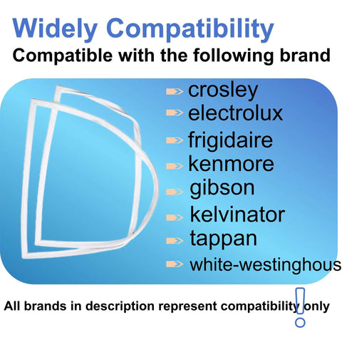 5304507201 Freezer Door Gasket Replacement Seal widely compatible with Crosley, Electrolux, Frigidaire shown against blue background