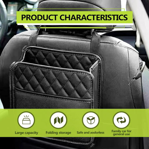 Car Seat Back Organizer PU Leather Hanging Pocket Waterproof Easy To Clean Multipurpose Storage Bag installed on car seat