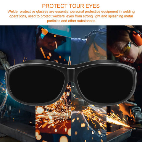 Heavy Duty Welding Safety Glasses With Infrared Protective Lenses Anti Glare Impact Resistant Pc Frame Ce Certified Ppe Protective Eyewear on display with sparks flying in background.