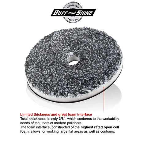 URO-Fiber Microfiber Pad For Car Polishing And Buffing, Five Inch, angled view showing foam interface and microfiber texture.
