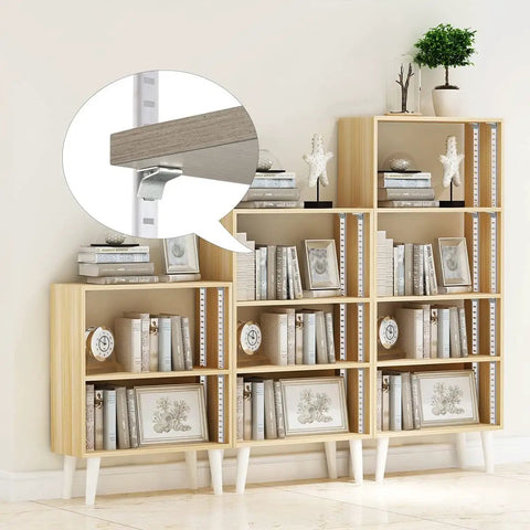 Adjustable Shelf Clips For 255 Standard Pilaster Systems in bookshelves, heavy-duty metal bracket in focus, silver color