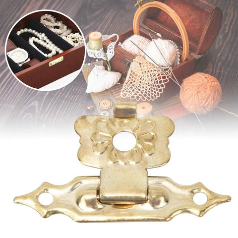 Old School Vintage Floral Hasp And Toggle Clamp Kit 50 Piece Heavy Duty Yellow Iron Latches for cabinets and boxes close-up