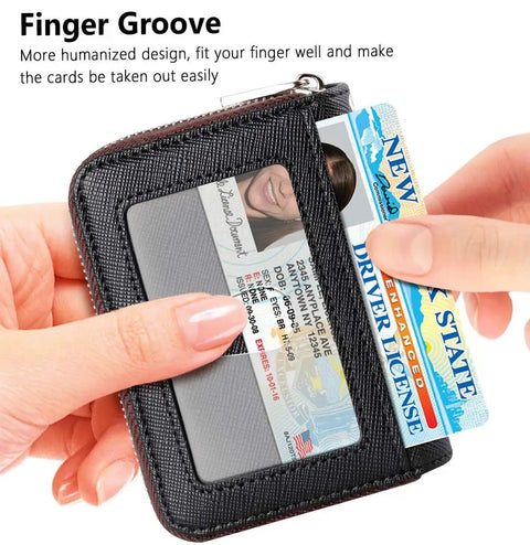 Close-up of RFID Blocking Zipper Wallet For Women With 16 Card Slots And 2 Cash Pockets Compact Keychain Wallet In Multi Color Options