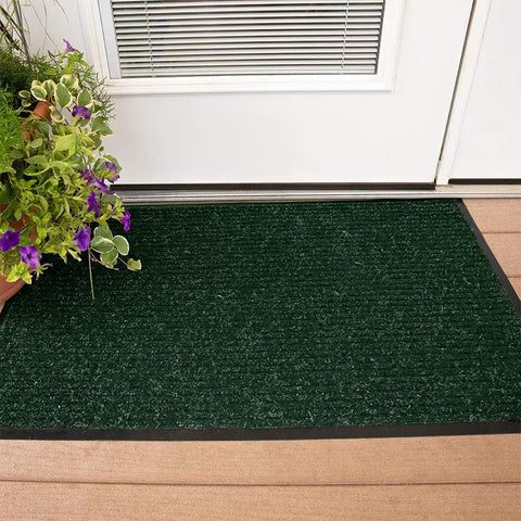 Workhorse Heavy Duty Industrial Door Mat 3 Ft By 10 Ft Large Entrance Rug For Busy Commercial Entrances Lobbies Garages And Mudrooms Made In USA Hunter Green Brush Step 109S0310GN in a home entrance setting
