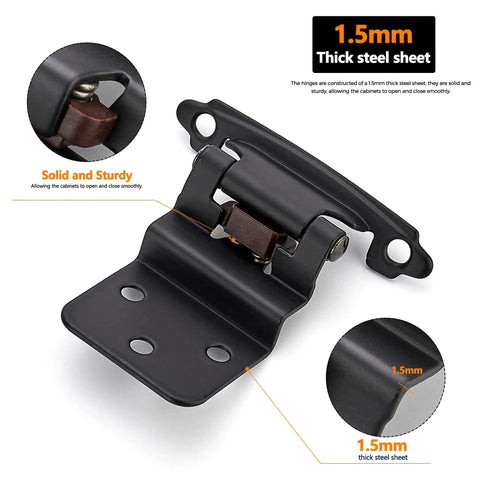 Self Closing Three Eighth Inch Inset Matte Black Cabinet Hinges For Kitchen Bathroom And Furniture Cabinets And Doors 50 Pack