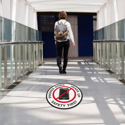 Heads Up Safety Floor Decals 12 Inch Vinyl Self Adhesive Waterproof Sign For Office And Warehouse 10 Pack High Visibility Yellow Warning Stickers For Foot Traffic And Equipment Safety, floor decal on walkway