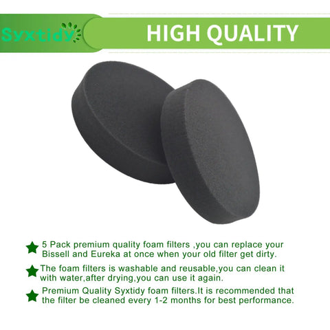 Foam Vacuum Filter 5 Pack Replacement For Bissell Powerforce Helix Bagless Upright Vacuums displayed on a white background