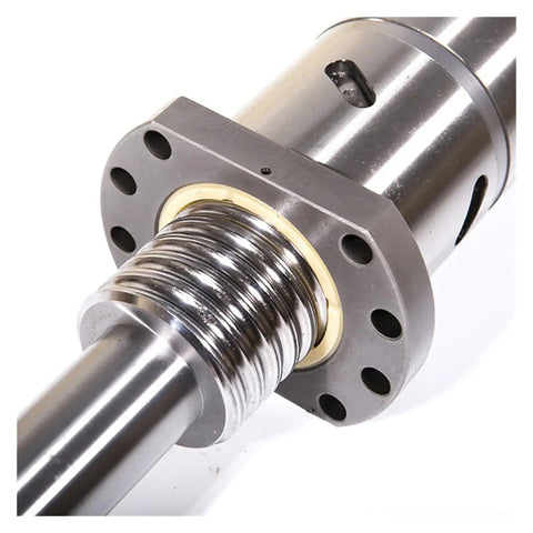 BIF3210A-5 Ball Screw and Nut for smooth linear motion; close-up of preloaded single nut design with rolled threading for CNC automation