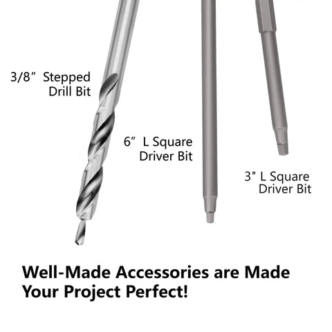 Two Pocket Hole Jig Kit For Woodworking DIY Friendly Drill Guide Set With Square Driver Bit Hex Wrench Step Drill Bit Wooden Plugs And Screws Pro Grade Joinery Tool For Quick Strong Joints showing drill bits and driver bits