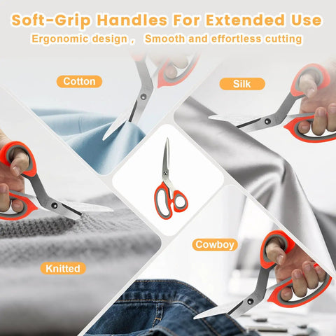 Ergonomic scissors cutting cotton, silk, knitted, denim from All-In-One Sewing Kit For Adults And Beginners, 295-Piece Pro-Grade Portable Mending Set.